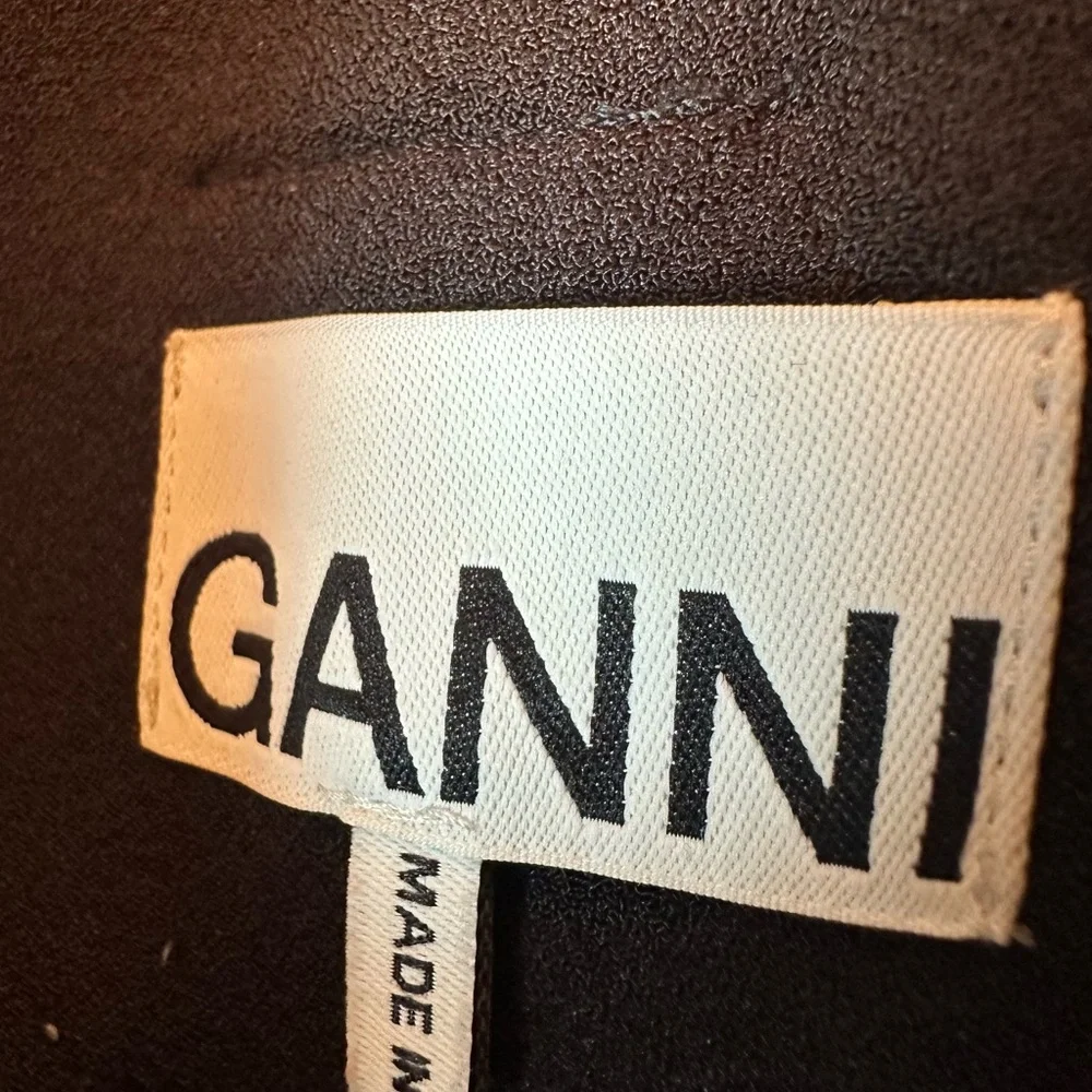 GANNI High-Waisted Wide-Leg Pants Paperbag Waist Black - Picture 2 of 13